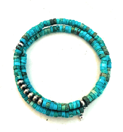 Navajo Turquoise & Sterling Silver Pearl Beaded Wrap Bracelet