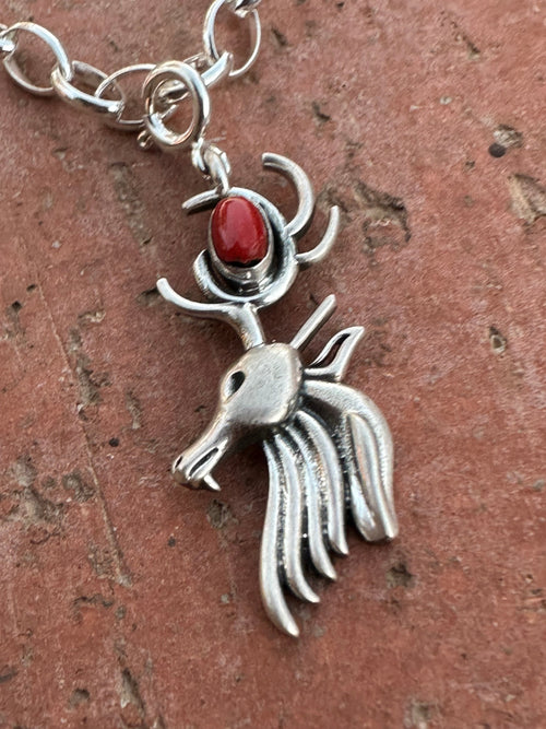 Handmade Sterling Silver and Coral CHRISTMAS REINDEER Charm