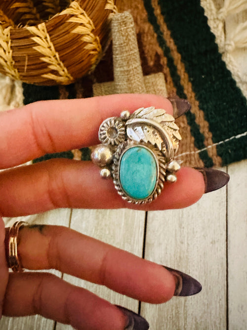 Old Pawn Handcrafted Turquoise & Sterling Silver Adjustable Ring