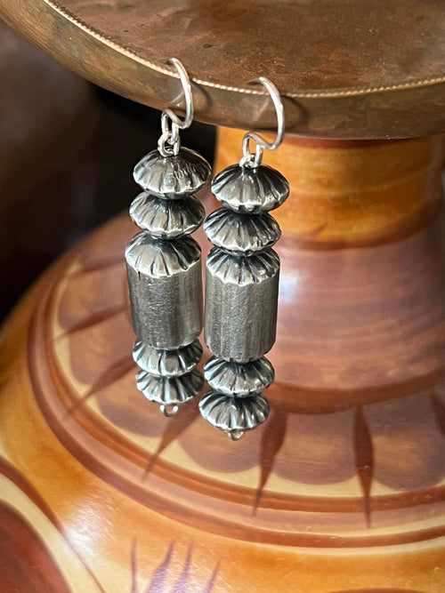 Navajo Pearl Sterling Handmade Bead Dangle Earrings by Tonisha Haley