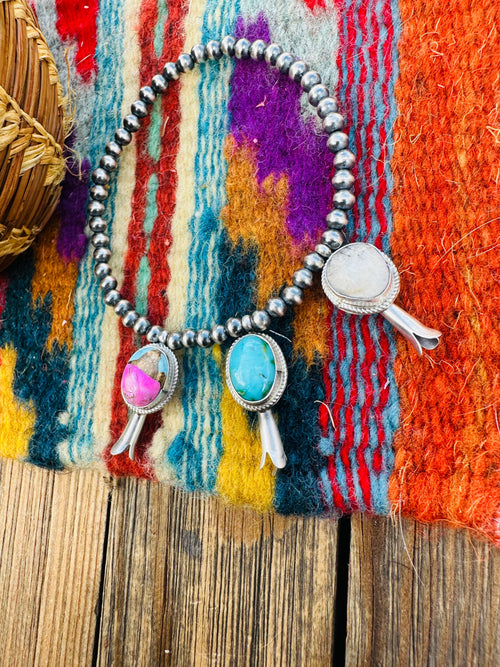 Handcrafted 3mm Sterling Silver Pearl & Multi Stone Blossom Stretch Bracelet