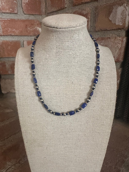 Handmade Sterling Silver & Lapis Beaded Necklace