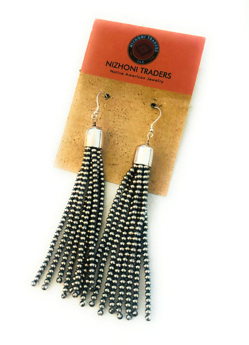 Handcrafted Sterling Silver Pearl Beaded Tassel Dangle Earrings