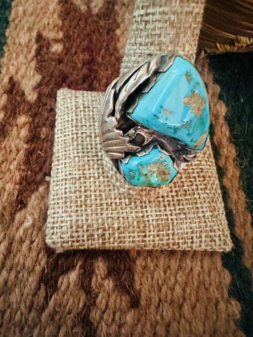 Old Pawn Turquoise and Sterling Silver Ring Size 10.5