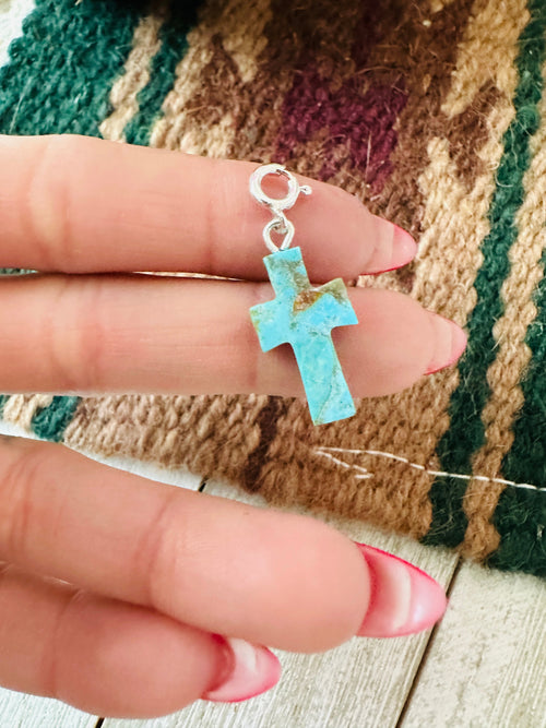 Navajo Hand Carved Turquoise Cross Charm