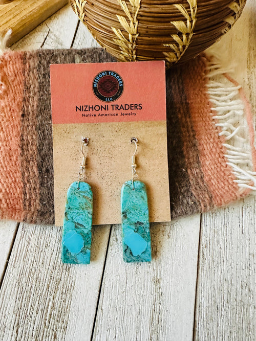 Navajo Sterling Silver & Turquoise Slab Dangle Earrings