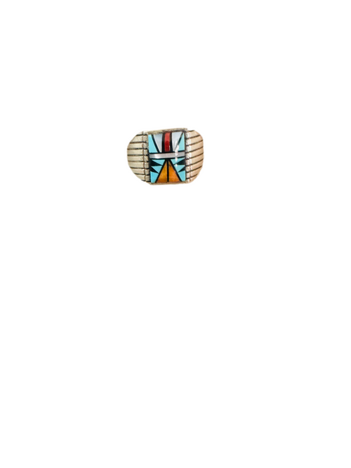 Old Pawn Navajo Sterling Silver & Multi Stone Inlay Ring Size 12