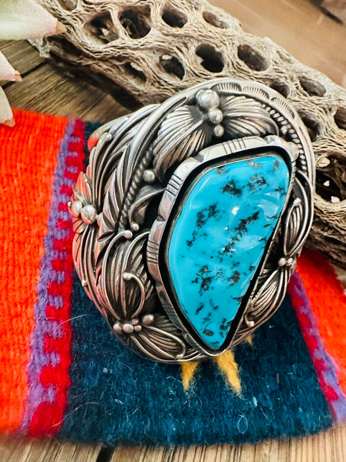 Navajo Old Pawn Sleeping Beauty Turquoise & Sterling Silver Cuff Bracelet