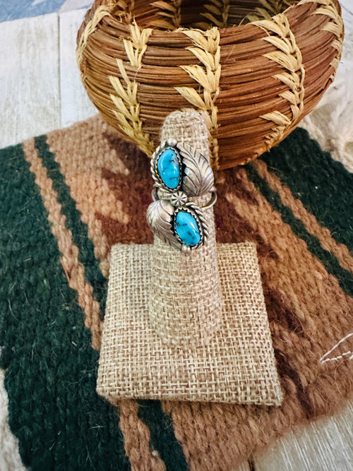 Old Pawn Handcrafted Turquoise & Sterling Silver Ring Size 6.75