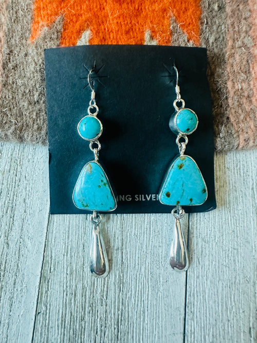 Navajo Turquoise And Sterling Silver Dangle Earrings