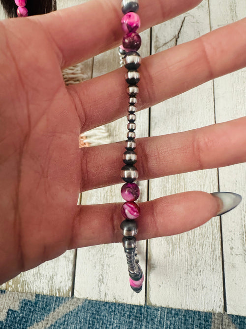 Navajo Sterling Silver & Pink Mojave Beaded Necklace