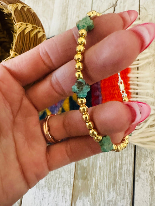 Navajo Gold Plated Sterling Silver Pearl & Turquoise Beaded Bracelet