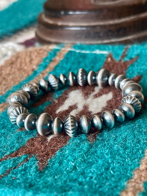 Vinita Cowboy Navajo Handmade 5mm-8mm Sterling Silver Beaded Stretch Bracelet