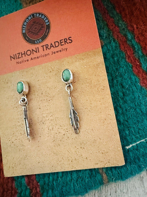 Navajo Turquoise & Sterling Silver Feather Earrings