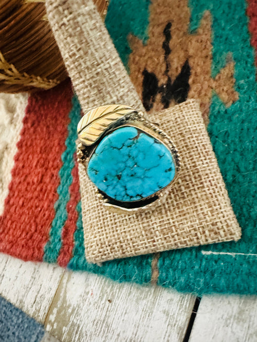 Old Pawn Navajo Sterling Silver & Turquoise Ring Size 10.5