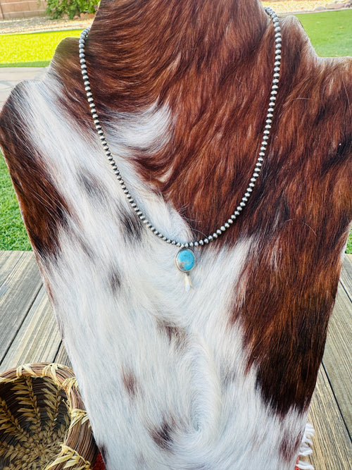 Handcrafted Turquoise & Sterling Silver Beaded Blossom Necklace