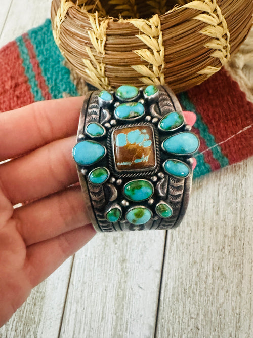 Navajo Sterling Silver, Royston and Sonoran Turquoise Cuff Bracelet by Murphy Platero