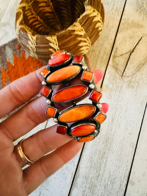 Navajo Sterling Silver & Orange Spiny Cuff Bracelet by Diane Wylie