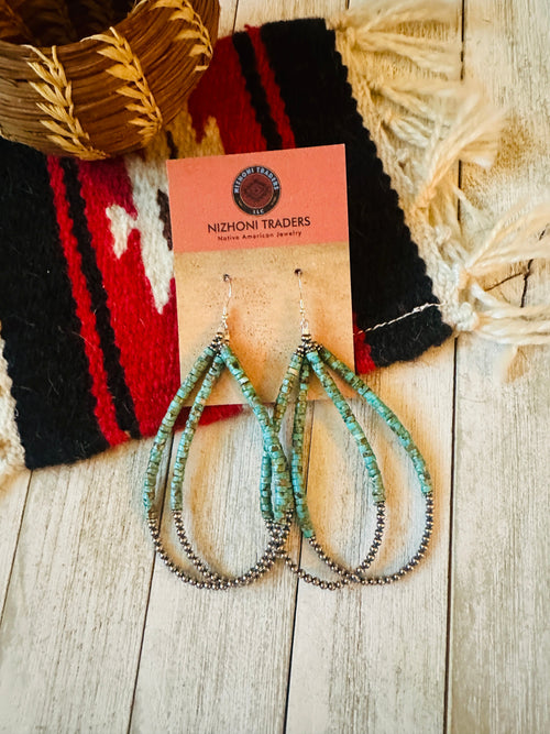 Navajo Turquoise & Sterling Silver Beaded Hoop Earrings