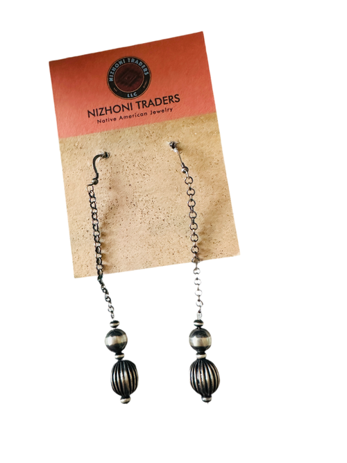 Navajo Sterling Silver Chain Beaded Dangle Earrings