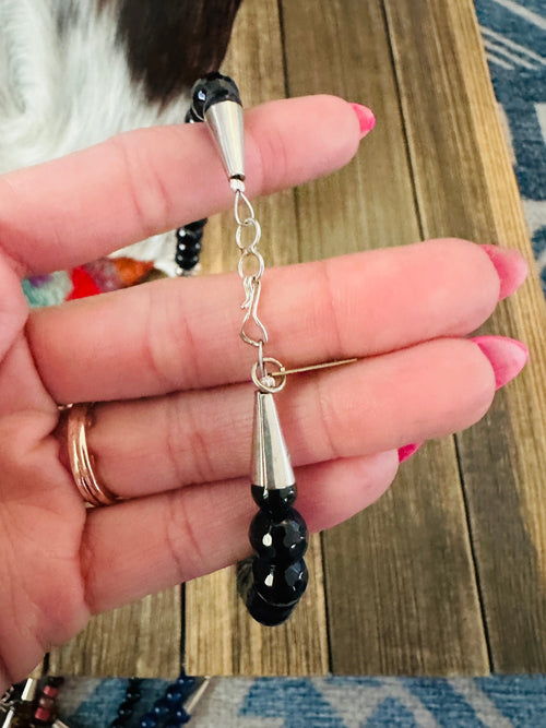 Handcrafted Black Onyx & Sterling Silver Beaded 16” Necklace by T & R Singer