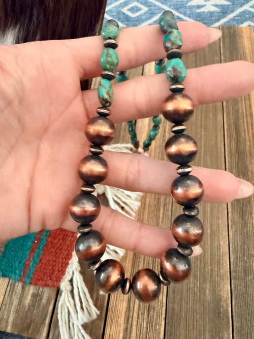 Handcrafted Turquoise & Copper 20” Beaded Necklace