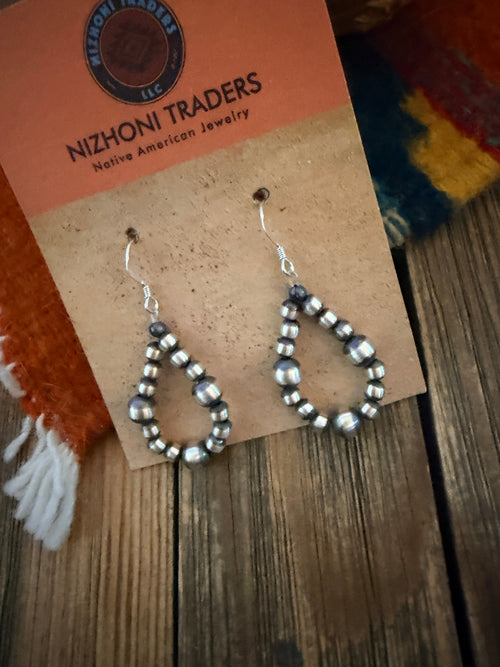 Handcrafted Sterling Silver Pearl Beaded Dangle Hoop Earrings