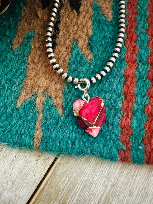 Navajo Hand Carved Rose Dahlia Heart Charm