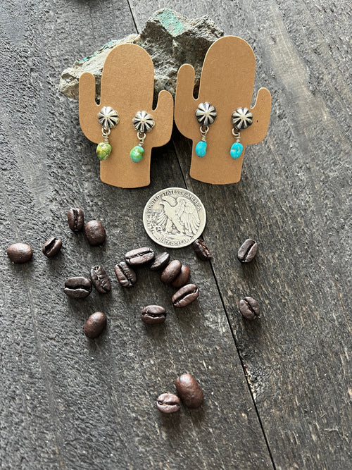 Summer Lovin’ Navajo Made Sterling Silver and Turquoise Concho Post Earrings