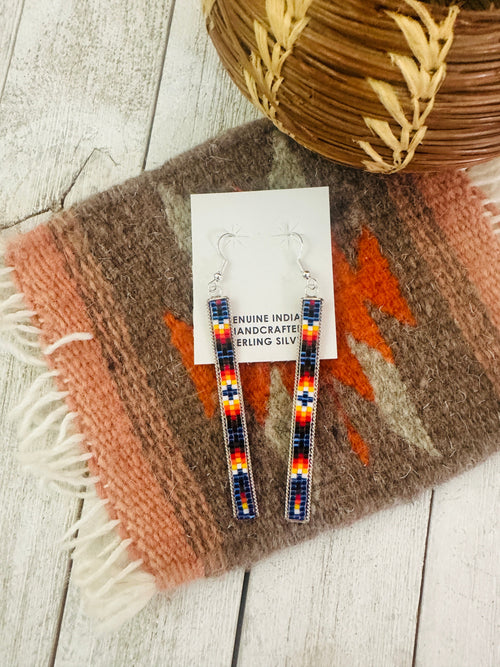 Navajo Handmade Multicolor Beaded Dangle Earrings