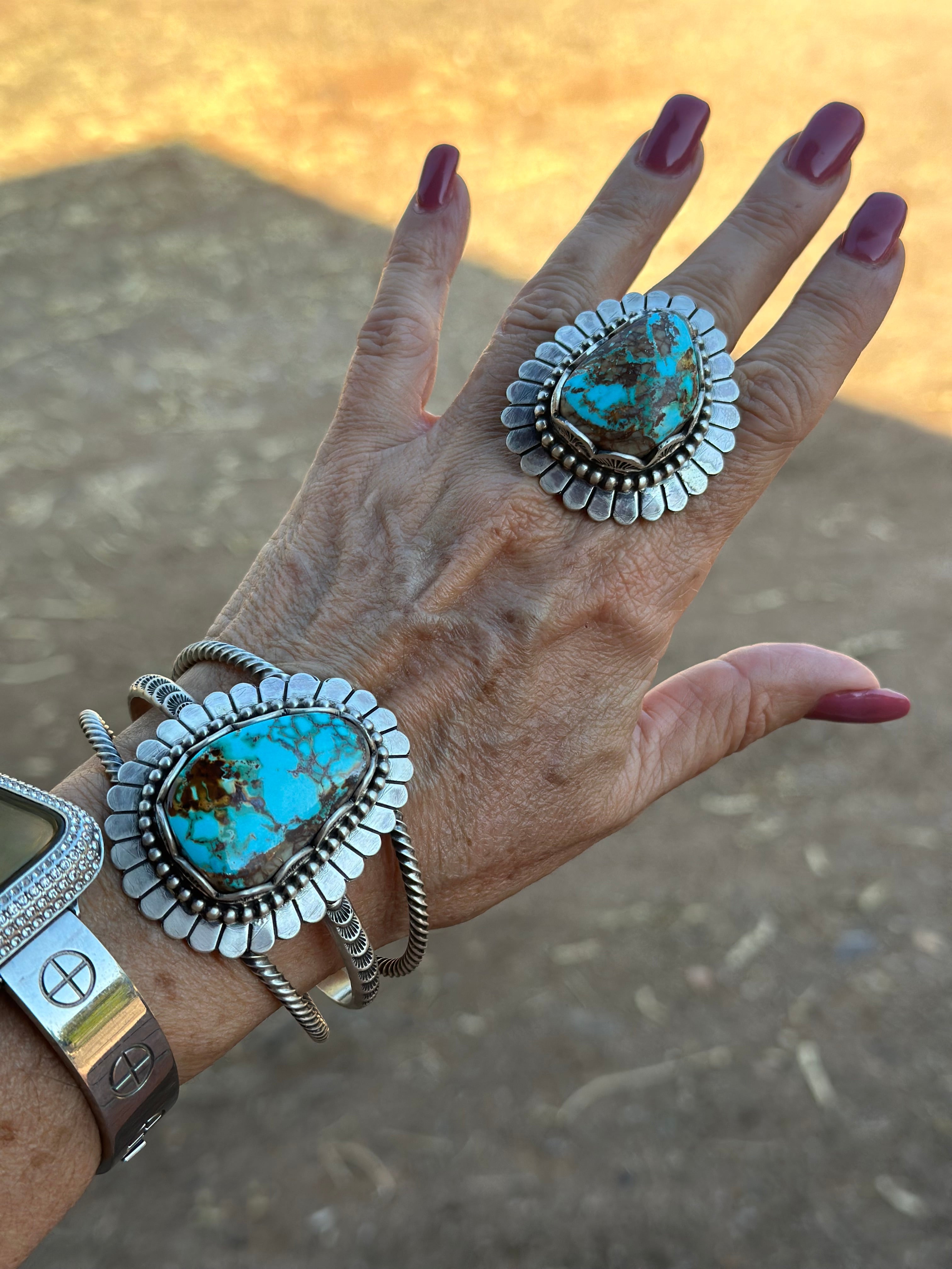 Charles Johnson Navajo Number 8 Turquoise & Sterling Silver