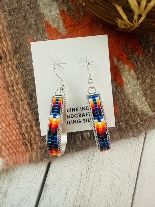 Navajo Handmade Multicolor Beaded Teardrop Dangle Earrings