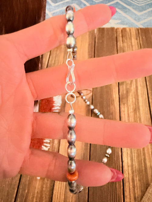 Handcrafted Turquoise, Spiny & Sterling Silver 20” Beaded Necklace