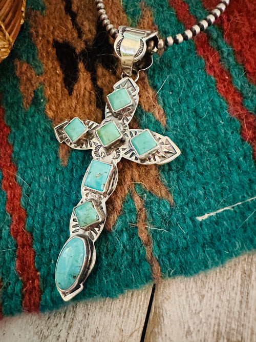 Navajo Sterling Silver & Turquoise Cross Pendant