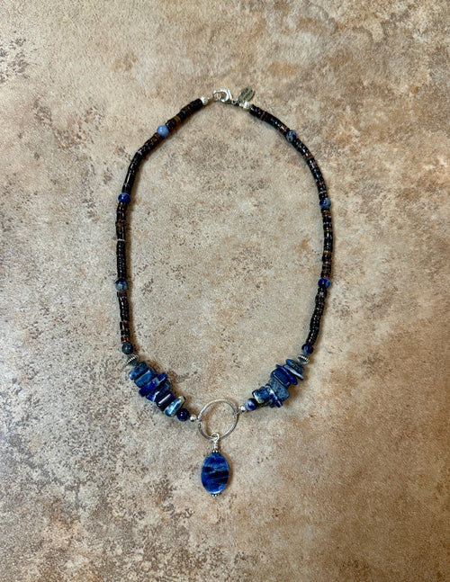 Lapis & Heishi Beaded Pendant Necklace