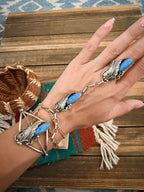 Handcrafted Old Pawn Lapis & Sterling Silver Cuff Bracelet with Hand Chain