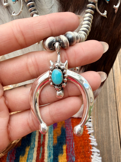 Handcrafted Turquoise & Sterling Silver Beaded Naja Necklace