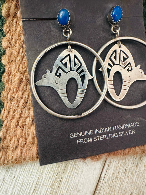 Old Pawn Navajo Sterling Silver & Lapis Fetish Bear Dangle Earrings