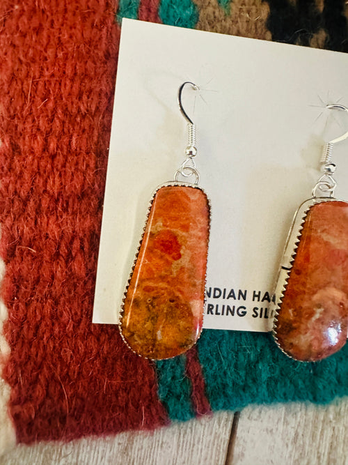 Navajo Sterling Silver Apple Coral Dangle Earrings