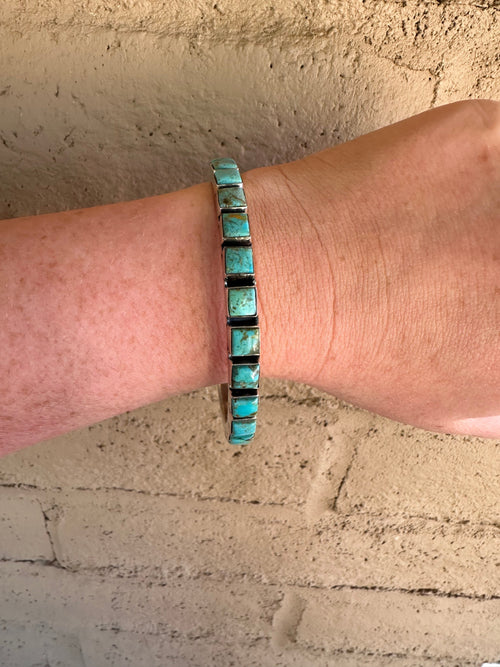 Handmade Turquoise & Sterling Silver Custom Bangles Size 8 Signed Nizhoni