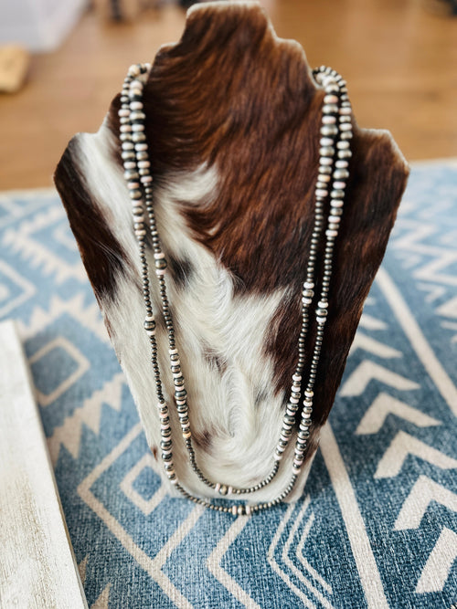 Navajo Sterling Silver Pearl & Queen Pink Conch 60” Beaded Necklace