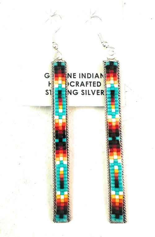 Navajo Handmade Multicolor Beaded Dangle Earrings