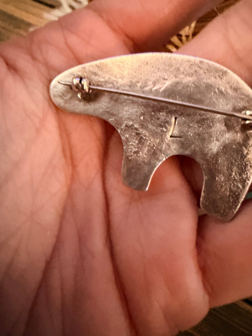 Old Pawn Handcrafted Sterling Silver Fetish Bear Brooch
