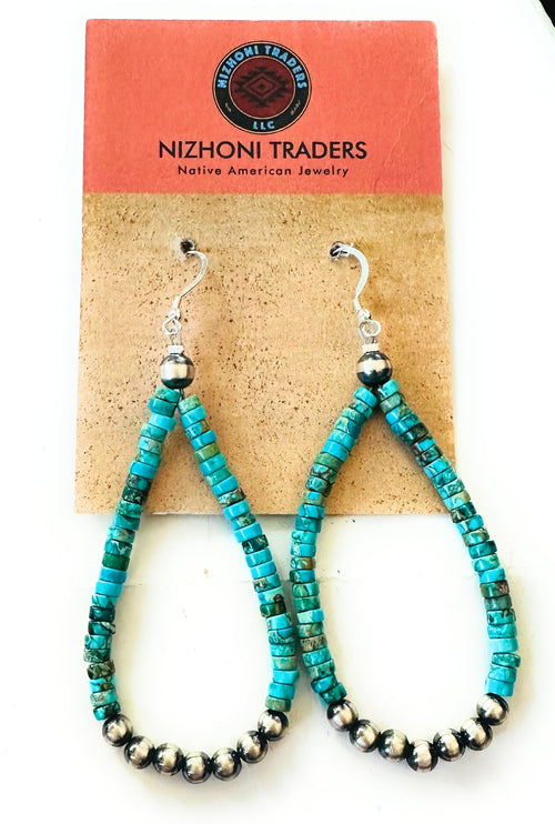 Navajo Turquoise & Sterling Silver Pearl Beaded Hoop Earrings