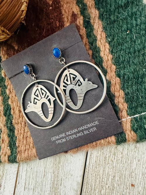 Old Pawn Navajo Sterling Silver & Lapis Fetish Bear Dangle Earrings