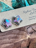 Sizzling Handmade Star Sterling Silver & Purple Mojave Post Earrings