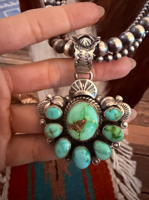 Handcrafted Sonoran Mountain Turquoise & Sterling Silver Beaded Necklace by Gilbert Tom