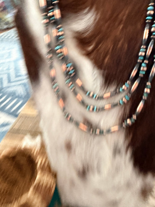 Handcrafted Copper Seed Bead and Turquoise Beaded Necklace