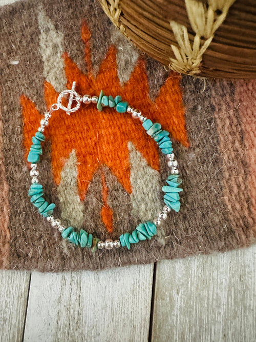 Navajo Sterling Silver Pearl & Turquoise Beaded Bracelet