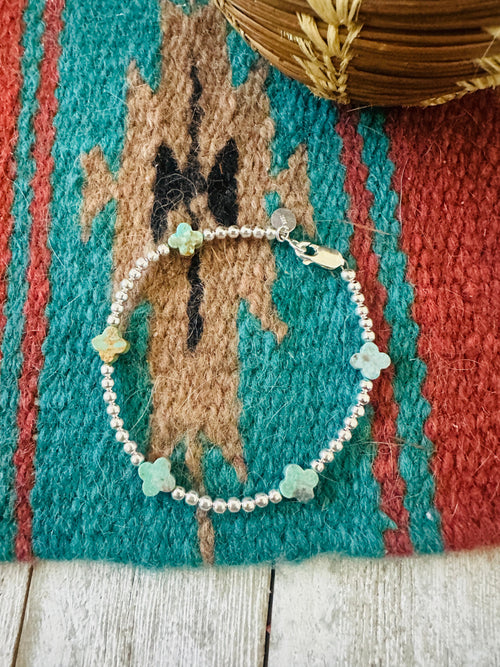 Navajo Sterling Silver Pearl & Turquoise Beaded Bracelet